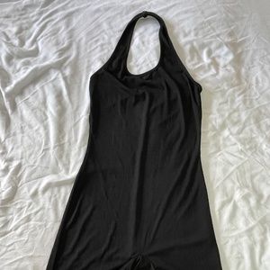 Black halter top body suit